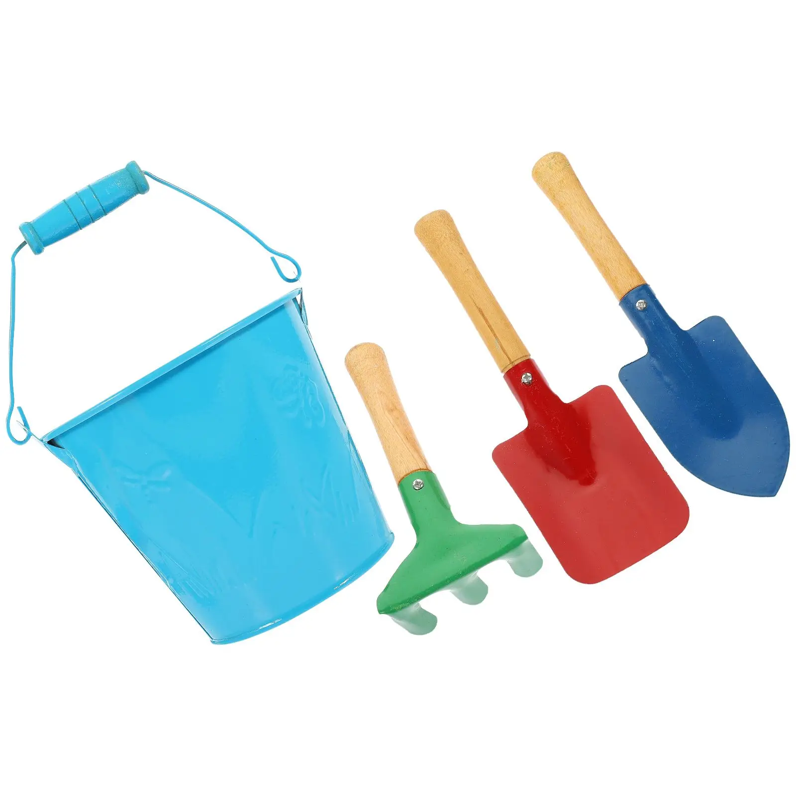 Juego de pala de arena para jardín, Kit de juguetes de playa, herramientas ligeras de hierro y madera, cubo de excavación portátil, juguete de playa para niños, 1 Juego