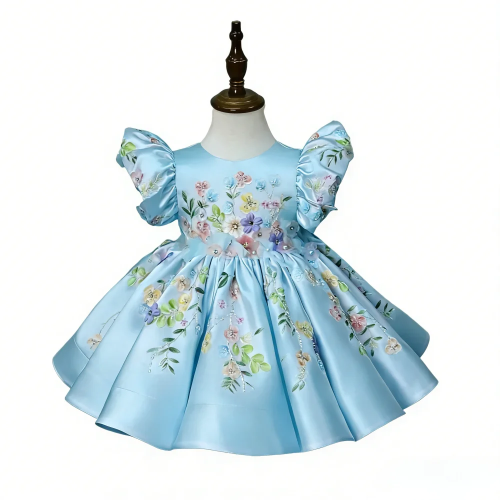 

Новое платье ручной работы с аппликацией и пышными рукавами для девочек: элегантный наряд для дня рождения, праздничное платье для девочек, нарядное платье для конкурсов и торжественных мероприятий