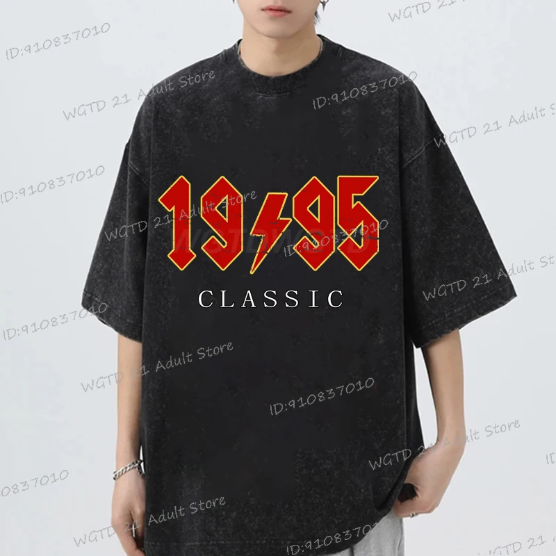 

Oversized Vintage Lightning 1995 Classic Print T Shirt Men 100% Cotton Washed Tops Fashion 1990 To 1999 Classic Unisex Tshirts