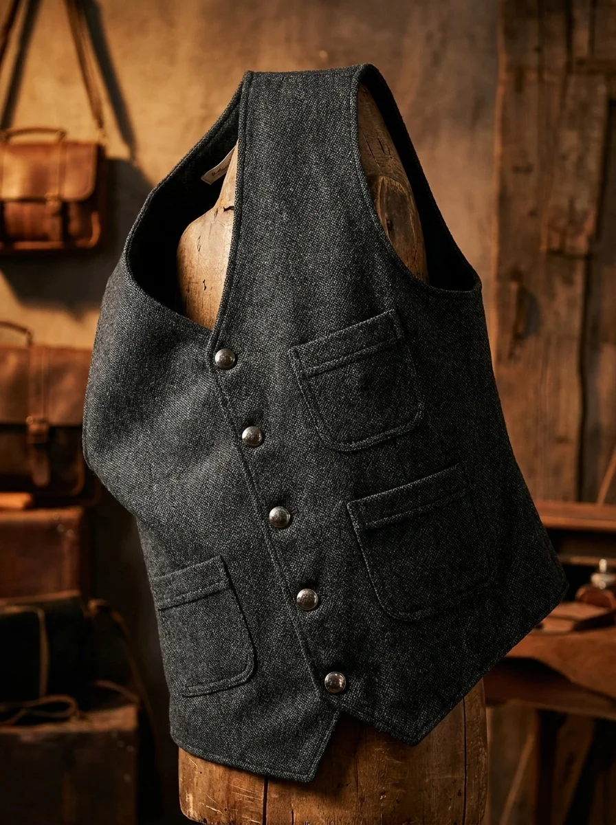 Men Herringbone Tweed Suit Waistcoat V‑Neck Multi Pockets Sleeveless Vest Formal Business Wedding Party Casual Gilet For Men