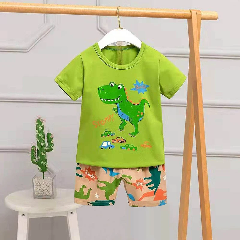 Little maven Children\'s Clothing Baby Boys 2024 Summer Kids Clothes Sets Cartoon Dinosaurs Short Sleeves Pajamas Tops+Pants