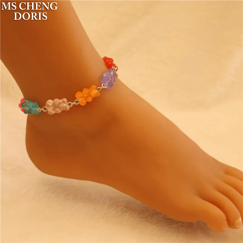 Cute Resin Gummy Bear Chain Anklet Candy Color Chain Foot Chain Jewelry for Women&Girl Daily Jewelry Party Gifts