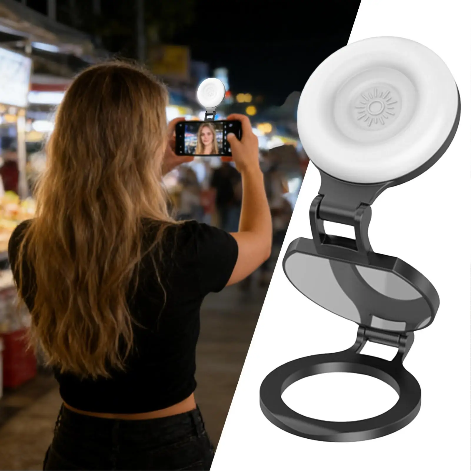 Magnetic Selfie Light Dimmable Soft Flashlight with Mirror Magnetic Beauty Selfie Light for Phones for Work Photography Makeup
