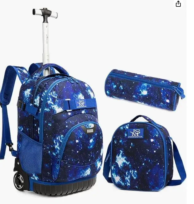 Jasminestar School Trolley Bags for Boys Rolling Luggage Bags Rolling Backpack 18 inch Wheeled Kids Backpack Lunch Bag  For Girl