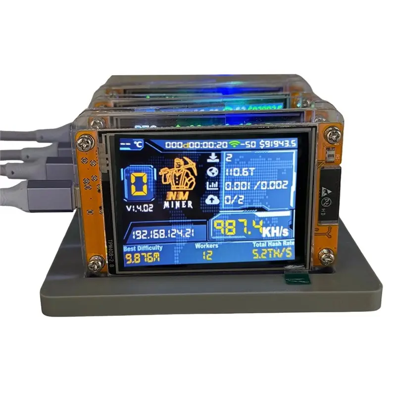 A74E-Upgraded Harshrate Bitcoin Nerdminer+ 4X990KH/S Nmminer 4 Slots Stand 2.8 Inch Smart Display Solo Lottery Crypto Miner
