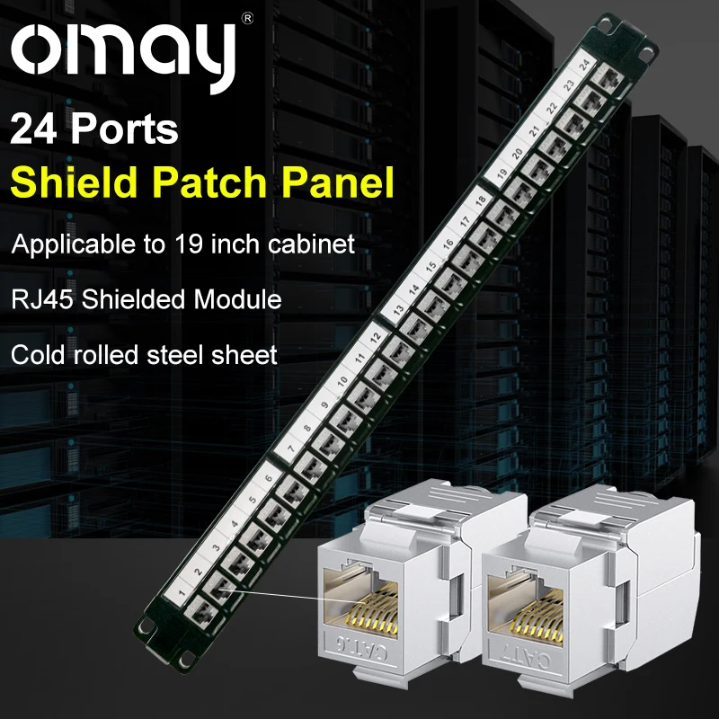 OMAY-Panel de parche de módulo blindado, montaje en pared, conector Keystone, CAT5E,CAT6,CAT6A,CAT7,CAT8, STP, 1U, RJ45, 19 \