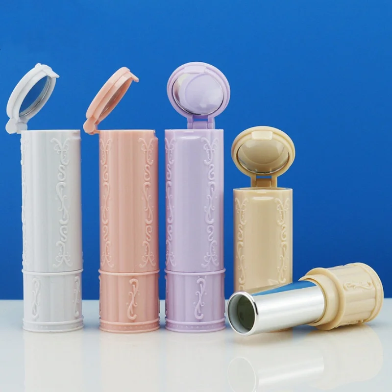 

50Pcs Luxury 12.1mm Lipstick Case Empty Container White Pink Purple Lip Balm Tube With Mirror Screw Cap Packaging for Cosmetics