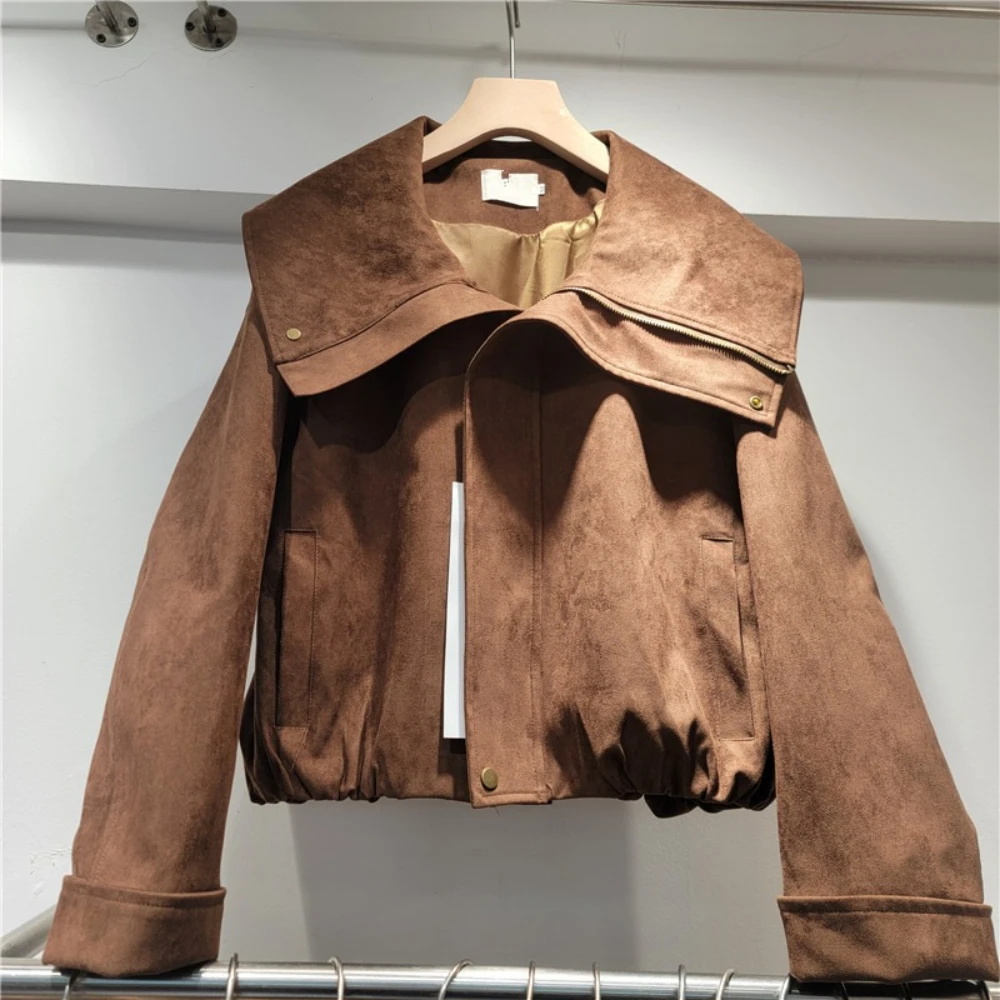 GALCAUR 솔리드 스플라이스 포켓 시크 재킷 여성용 라펠 긴 소매 루즈핏 한국 빈티지 여성 재킷 가을 패션 신상