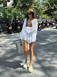 Fashion Women White Shorts Set Solid Long Sleeve Shirt And Shorts Two Piece Sets 2024 Summer Casual Home Highstreet Lady Outfit