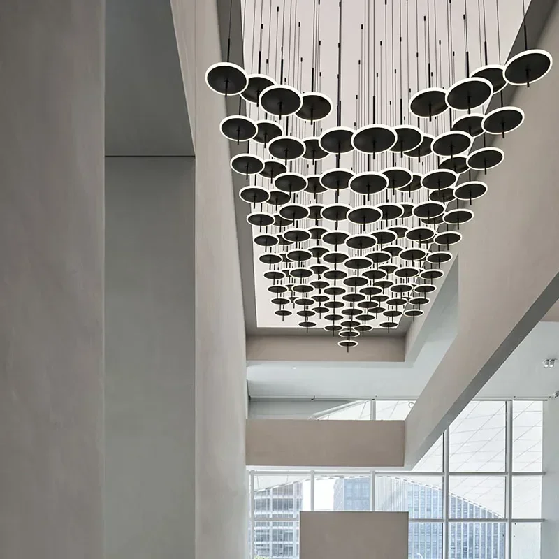 Pendant Lights for Living Room Design Led Modern Black Iron Art Circular Chandelier  Hotel Customized Large Chandeliers