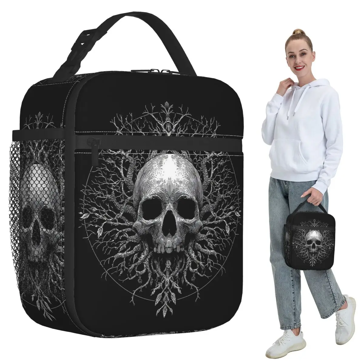 Skeleton Tree Printed Insulated Lunch Bag for Women Office Cooler Thermal Food Box Tote Portable Lunch Boxes Container
