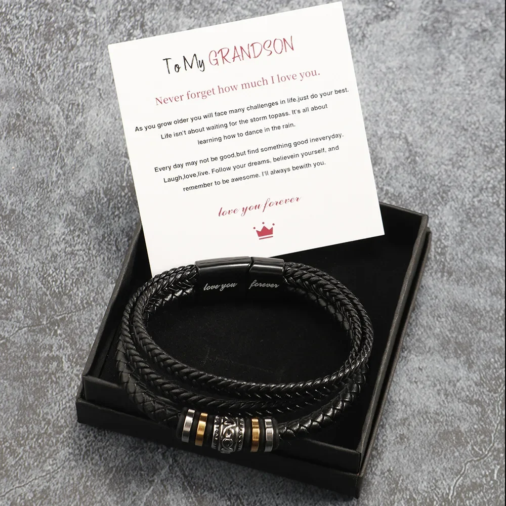 Stainless Steel Leather Bead Grown Up Meaningful Graduation Gifts for His Birthday 8.5