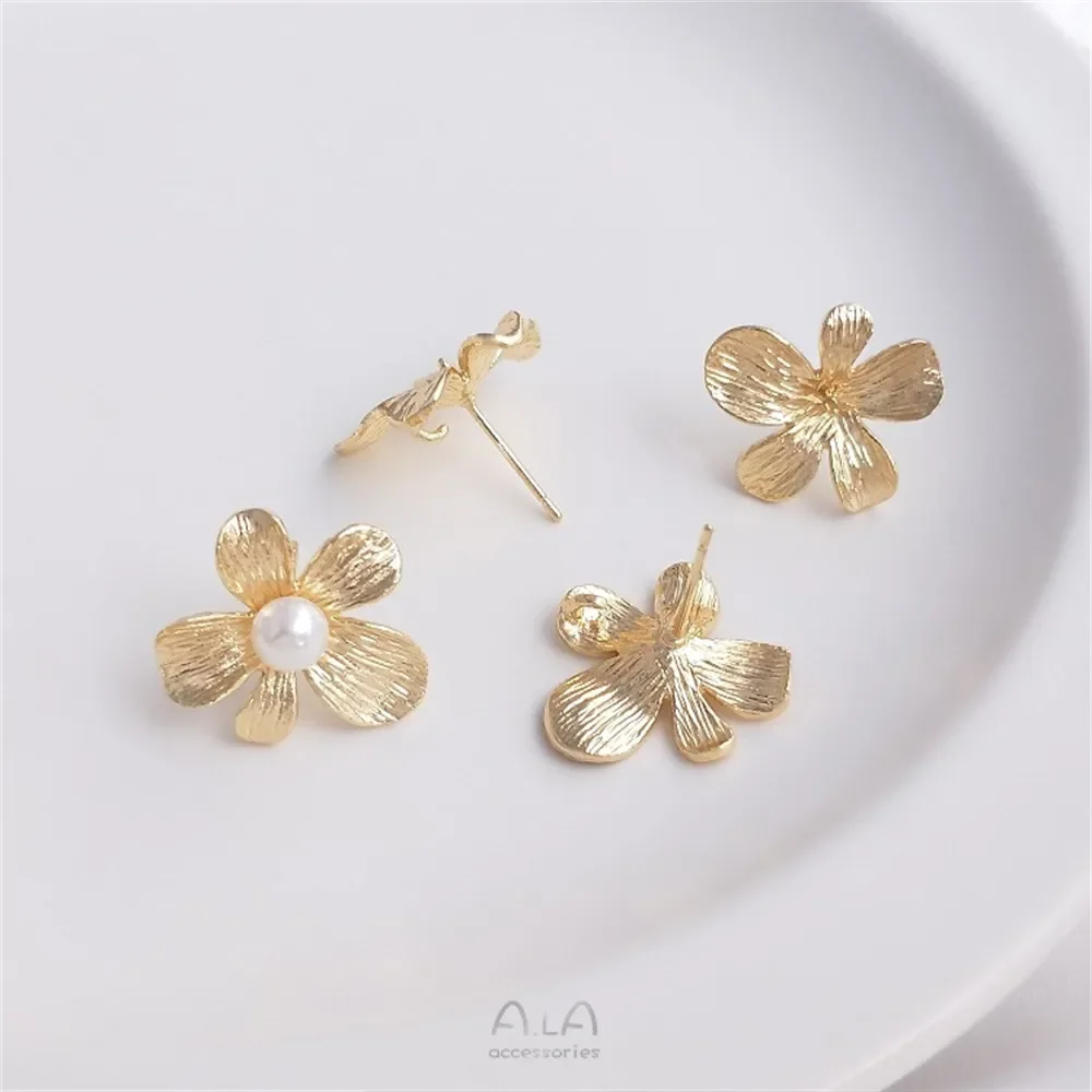 14K Gold Antique Style Flower with Hanging Rings Cherry Blossom Earrings Bead Holders 925 Silver Handmade Ear Jewelry Material