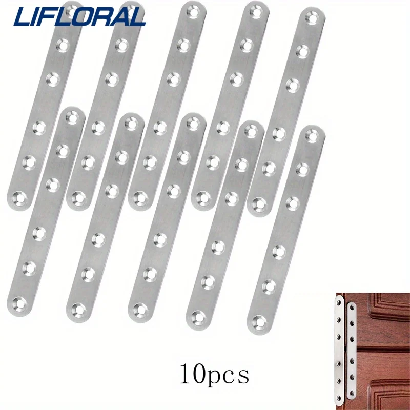 10pcs Flat Mending Plate Stainless Steel Flat Bracket Metal Straight Brace Repair Joining Fixing Bracket Wood Bracket Connector