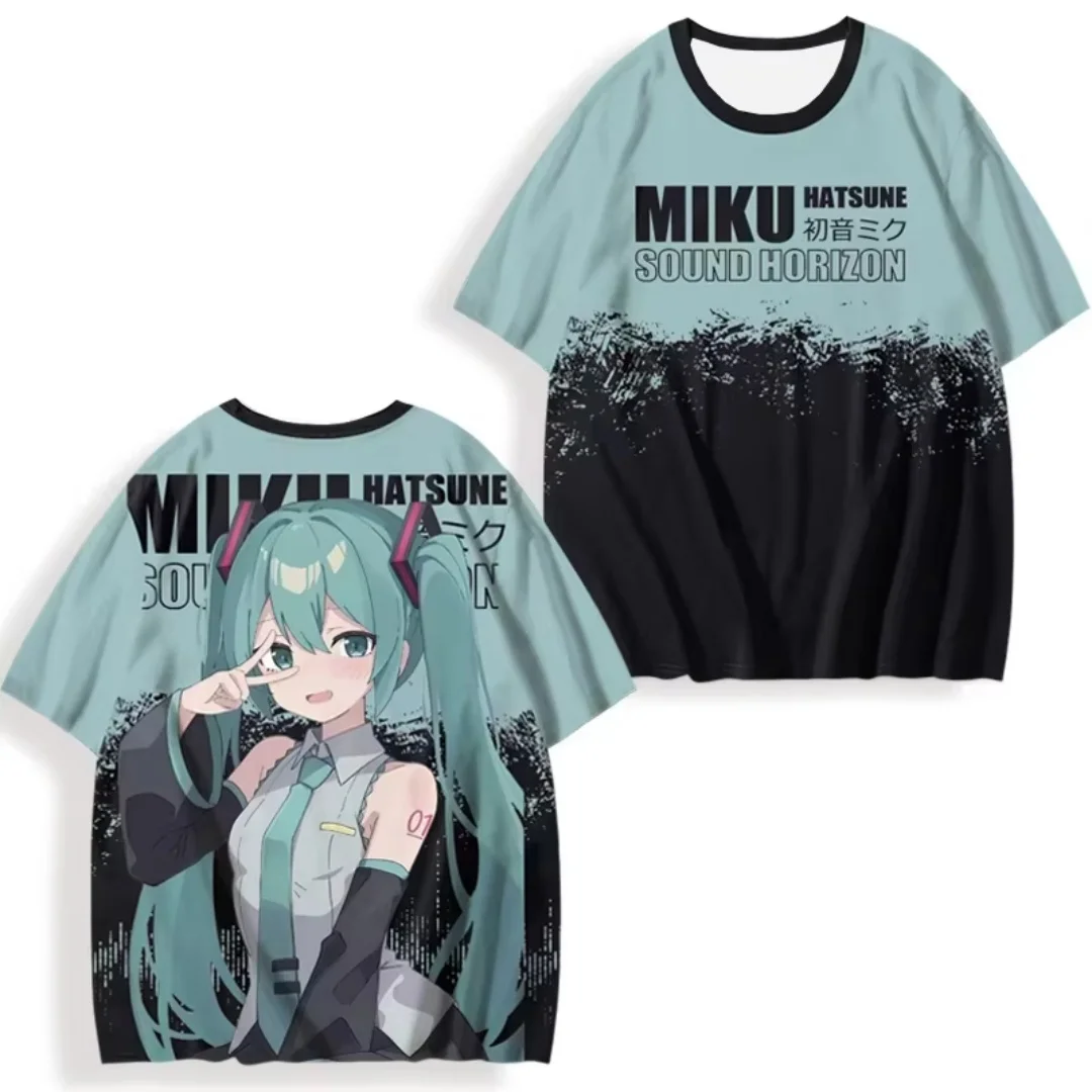 تي شيرت نسائي صيفي مطبوع عليه MINISO Hatsune Miku خفيف الوزن وجيد التهوية للنساء والفتيات كاجوال لطيف على الموضة