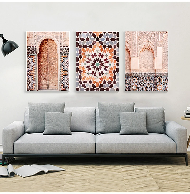 1pc frameless Moroccan Architecture Photography Posters and Prints Islamic Wall Art Canvas Painting Mosaic Wall Pictures for Liv