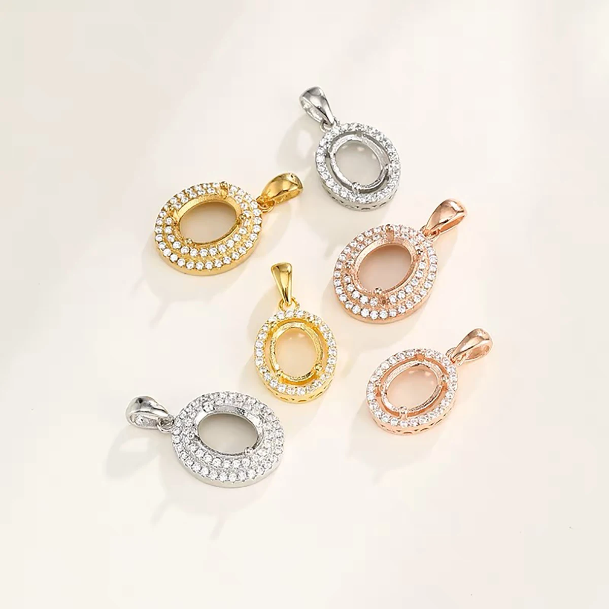 7X9/7.5X9.5mm Oval Prong Bezel Settings CZ Solid 925 Sterling Silver DIY Pendant Charm Tray Women Jewelry Making Accessories