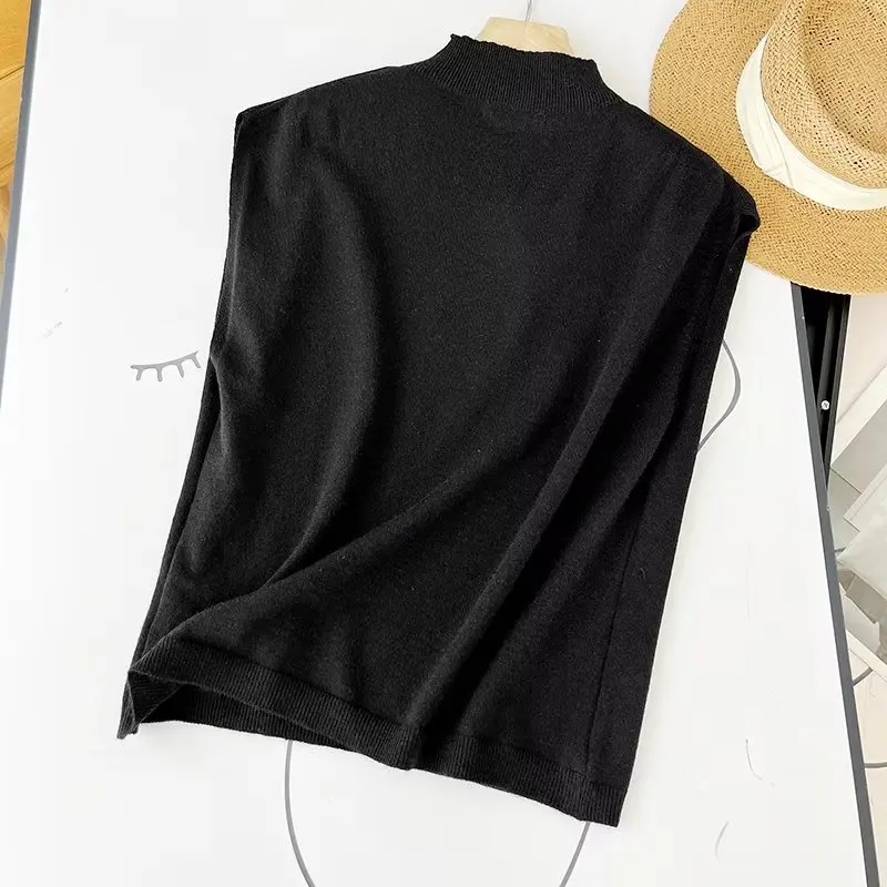 

Withered British Black Cashmere Vest Retro Elegant Casual Knitted Fashion Ladies Vest Female Tank Tops Women