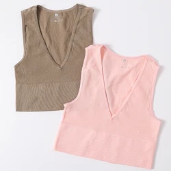Women Crop Top Sports Bras Sexy Tank Top Female Seamless Underwear V-Neck Camisole Sexy Lingerie Solid Color Vest Top M-XL