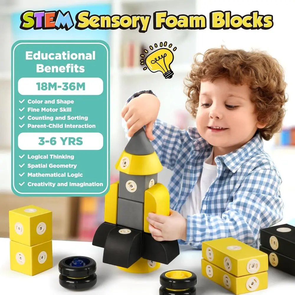 ソフトEVAフォーム磁気ビルディングブロックセット、30ピース幼児用おもちゃ（2～5歳向け）、子供への理想的な贈り物