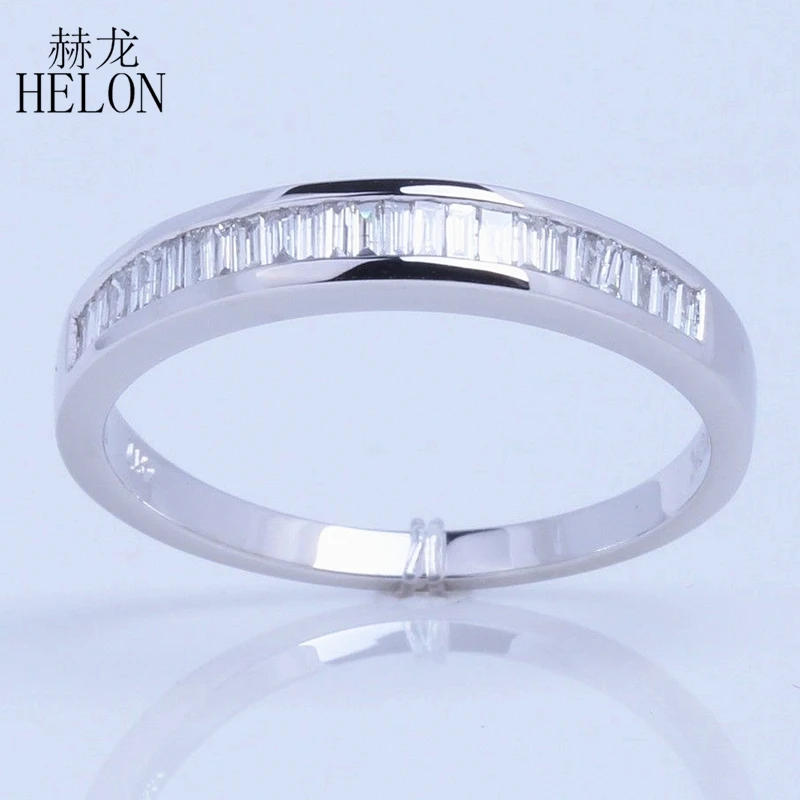 

HELON Solid 14k White Gold 0.29ct Baguette Cut Natural Diamonds Engagement Wedding Women Jewelry Diamonds Ring Channel Setting