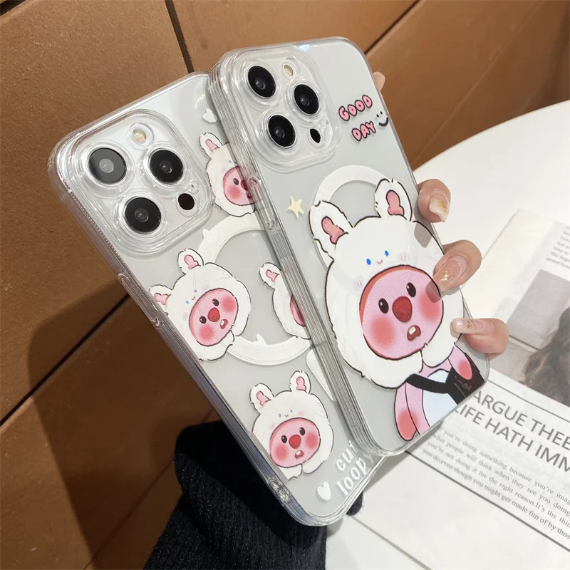 Luxury Cartoon Cute Loopy For Magsafe Silicone Case For iPhone 15 14 13 12 11 Pro Max Plus Clear Wireless Charging Back Cover