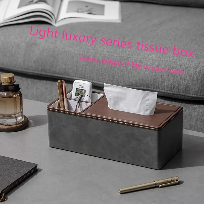 Leather Tissue Box Cover, Simple Modern Multi-functional for Home Living Room Office Restaurant Hotel