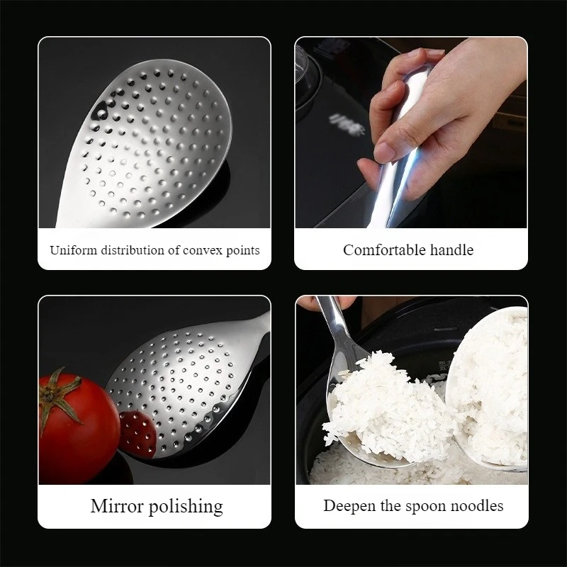 Cuchara de arroz antiadherente, cuchara de arroz duradera de acero inoxidable 304 engrosada, olla arrocera, pala antiadherente resistente al calor