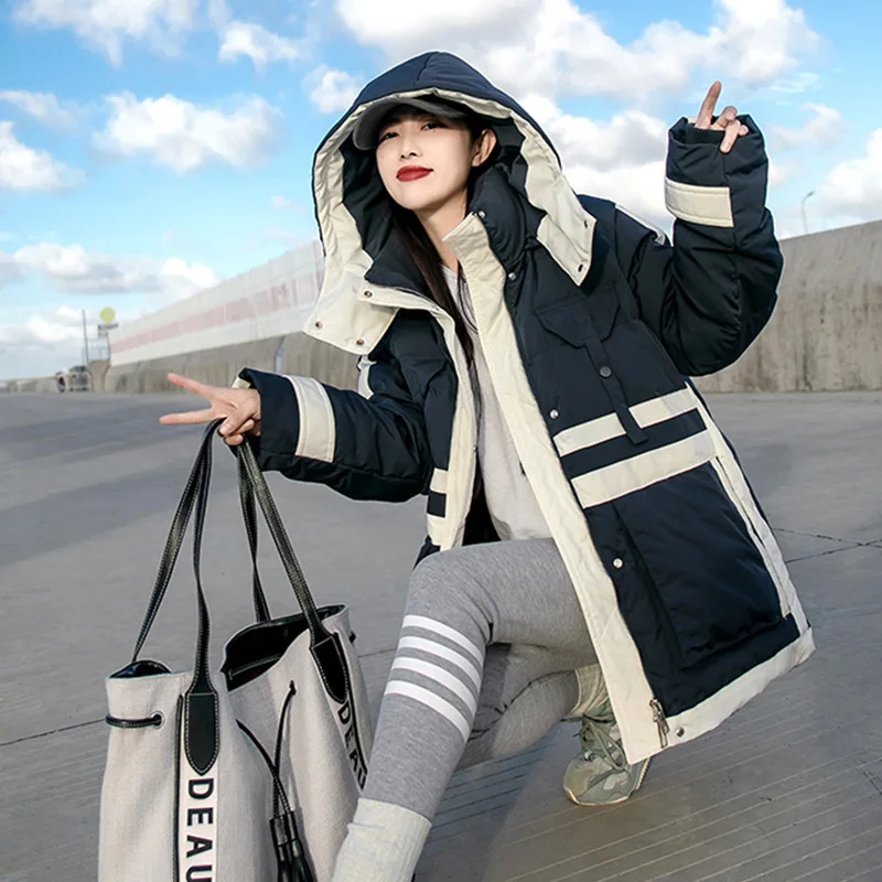 White Duck Down Jacket for Women, Loose, Versatile Hooded Parkas, Street Fashion, Casual, High-end, 90, Winter