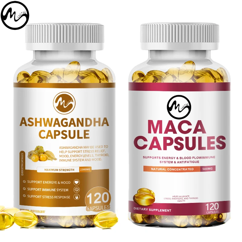 Cápsulas orgánicas de Minch Ashwagandha y Maca para hombres, mejora la inmunidad, Soporte de Energía, salud del sueño, soporte de resistencia emocional