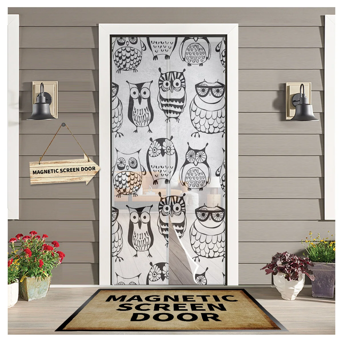 Cute Owl Kitchen Door Curtain Mosquito-proof Window Screen Bedroom Magnetic Door Curtain