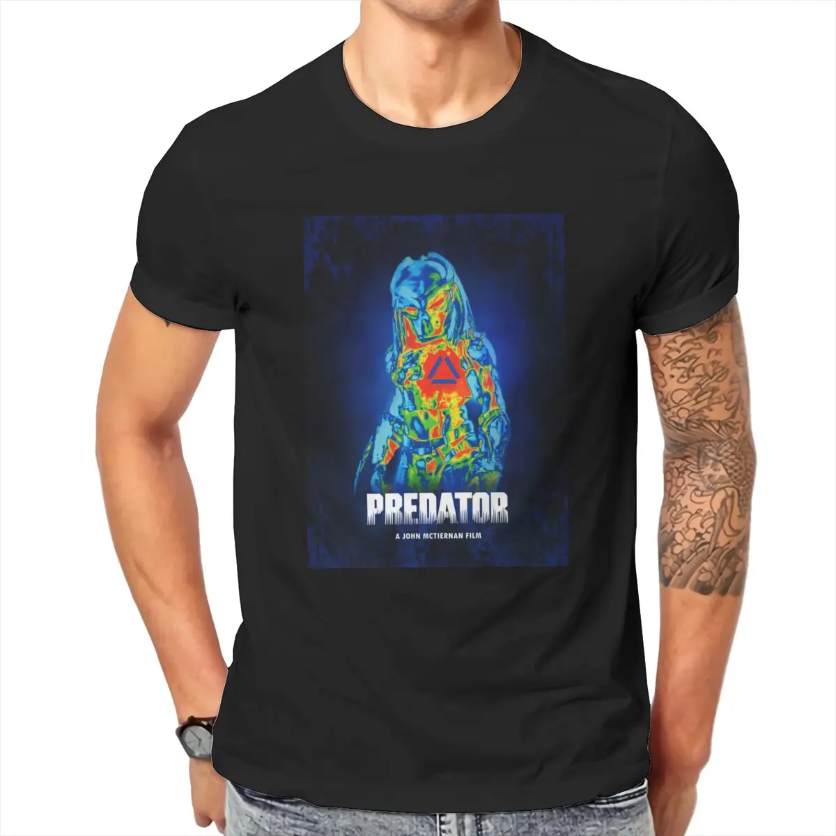 Predator fight scene science fiction Unisex T-Shirt for Men Alien vs predator hunter 100% cotton printed plus size  men clothing