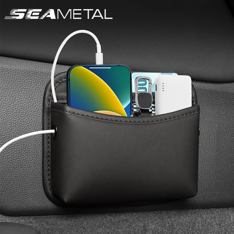 SEAMETAL Car Organizer Pocket Bag For Car Storage Box Collecting Bag Cards Phone Key Paste Box For Dashboard Door Center Console