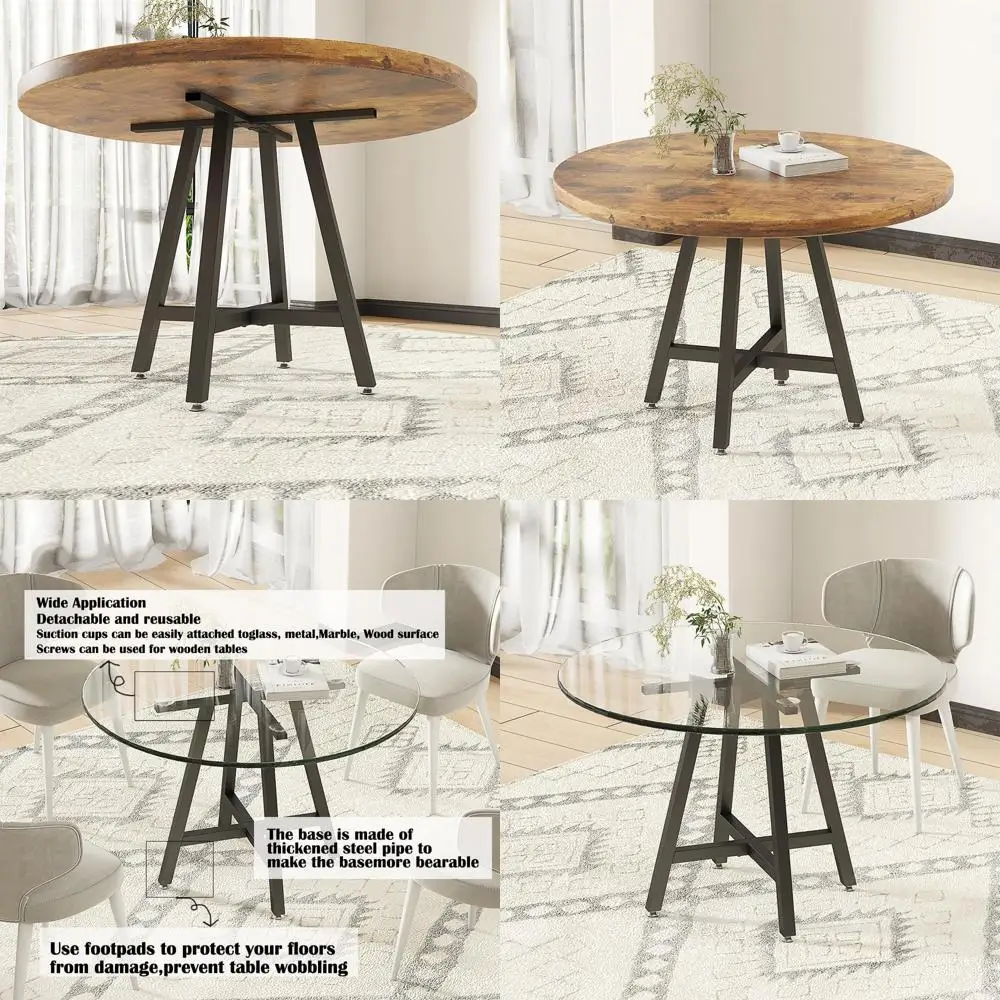 

Sturdy Metal Table Legs with Suction Cups for Modern Dining and Coffee Tables, Suitable for Glass, Wood, and Marble Tops, Heavy