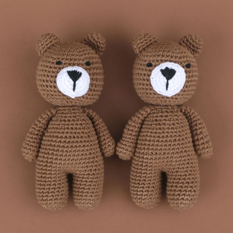 

Q0KB Hand Made Baby Toy Cotton Crochet Bear Doll Cute Stuffed Animal Super Soft Machine Washable Knit Toy for Infants