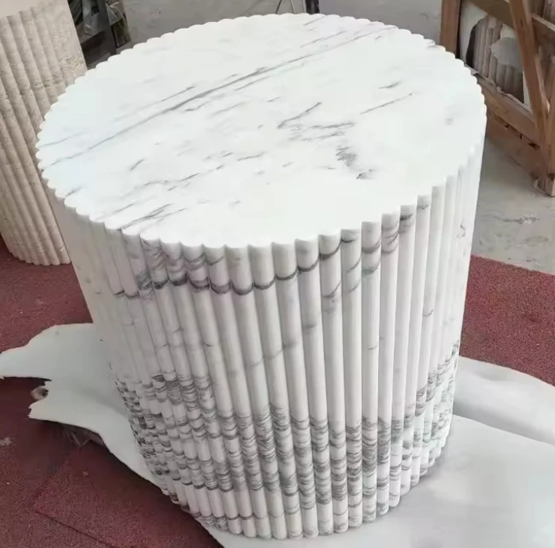 Custom Design Green Rainforest Marble Side Table Round Column Plinth Corner Marble End Table