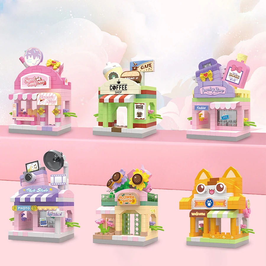 

Building Blocks City View Scene Coffee Shop Retail Store Architectures model Assembly Toy Christmas Gift for Children Adult