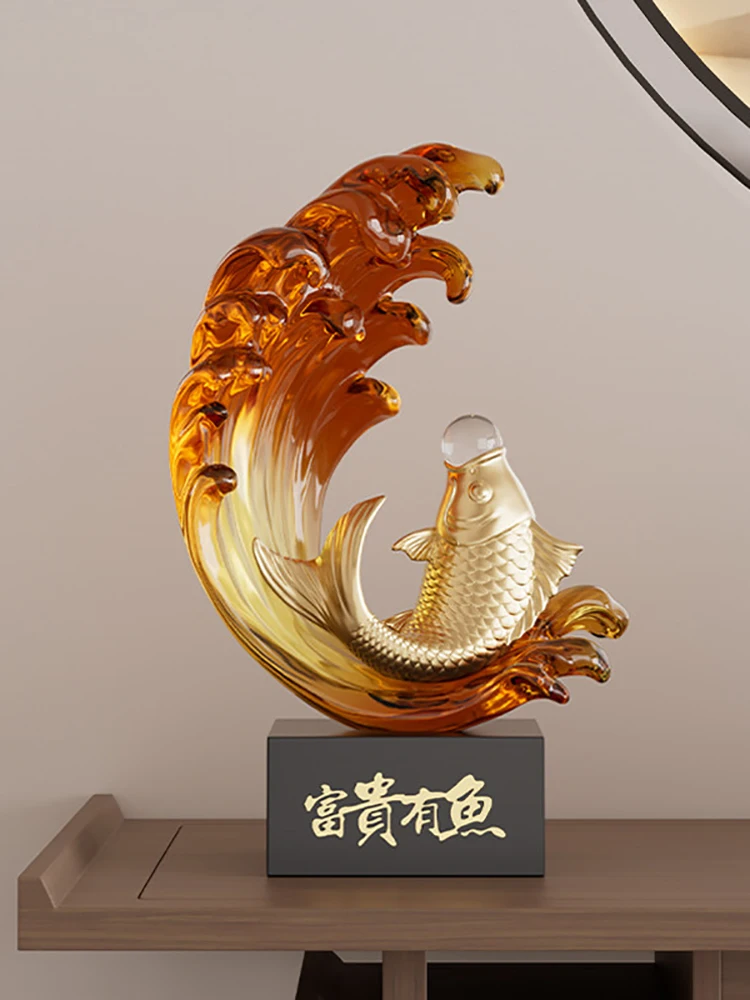 Office Koi Fish Desktop Statuette Decoration Transparent Crafts Sculpture Living Room Wine Cabinet Figurine Decoration Gift