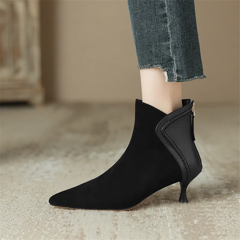 2023 Autumn Women Boots Pointed Toe Sheep Suede Fashion Boots for Women Winter Boots Women Zapatos Mujer Short Boots High Heels