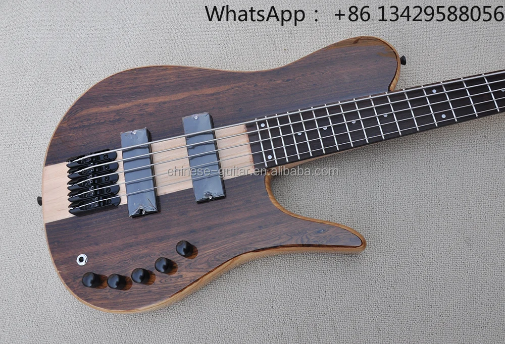 Flyoung Brown 5 Strings Electric Bass Guitar Neck Through Body Bass Rosewood Fretboard Bass Guitar