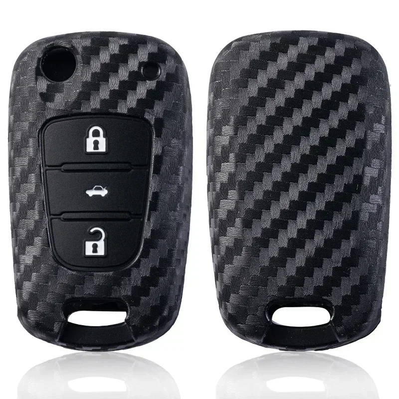 Carbon Car Key Case Cover For Hyundai i20 i30 ix20 ix25 ix35 Elantra Accent KIA Sportage Rio 3 Soul Optima Ceed Pro K5 K2 Pride view 3