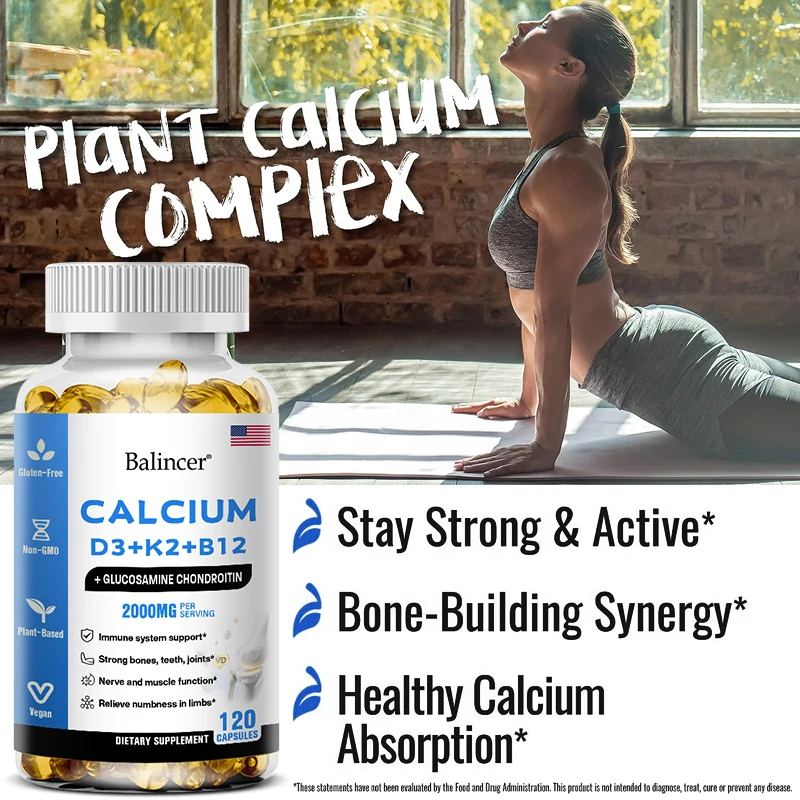 Calcium Vitamin D3 K2 Capsules Contains B12 Vitamin Regulates Calcium Metabolism Supports Bones Heart Immunity Joints Muscles