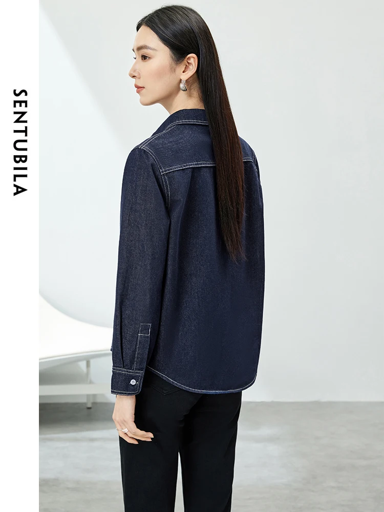 SENTUBILA Denim Shirt for Women Spring 2024 Korean Fashion Long Sleeve Tops Casual Button Up Shirt Jacket Outerwear W41C53537