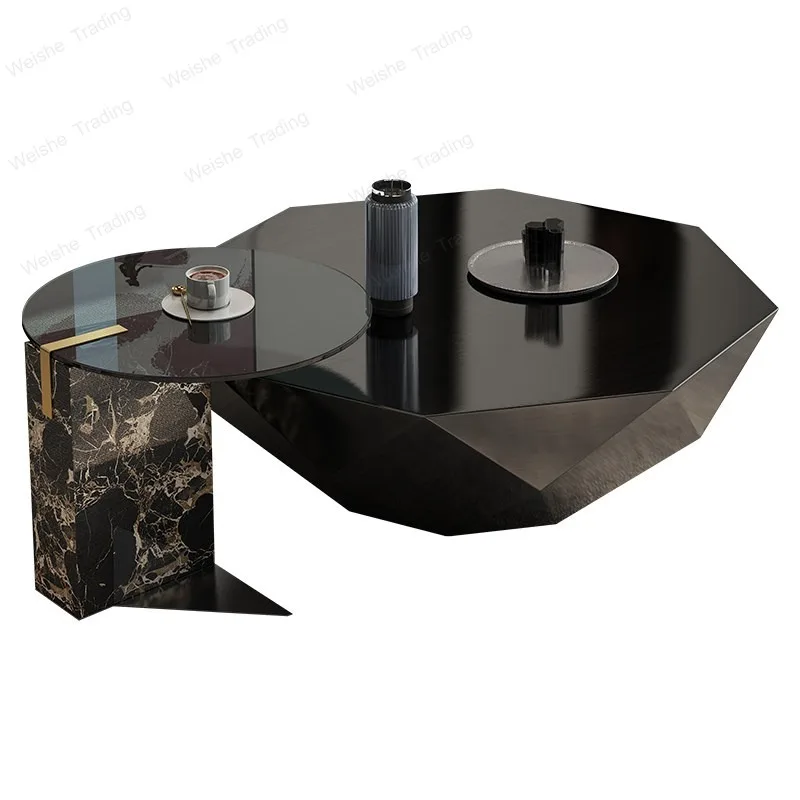 

High-end Italian light luxury stone brushed stainless steel coffee table