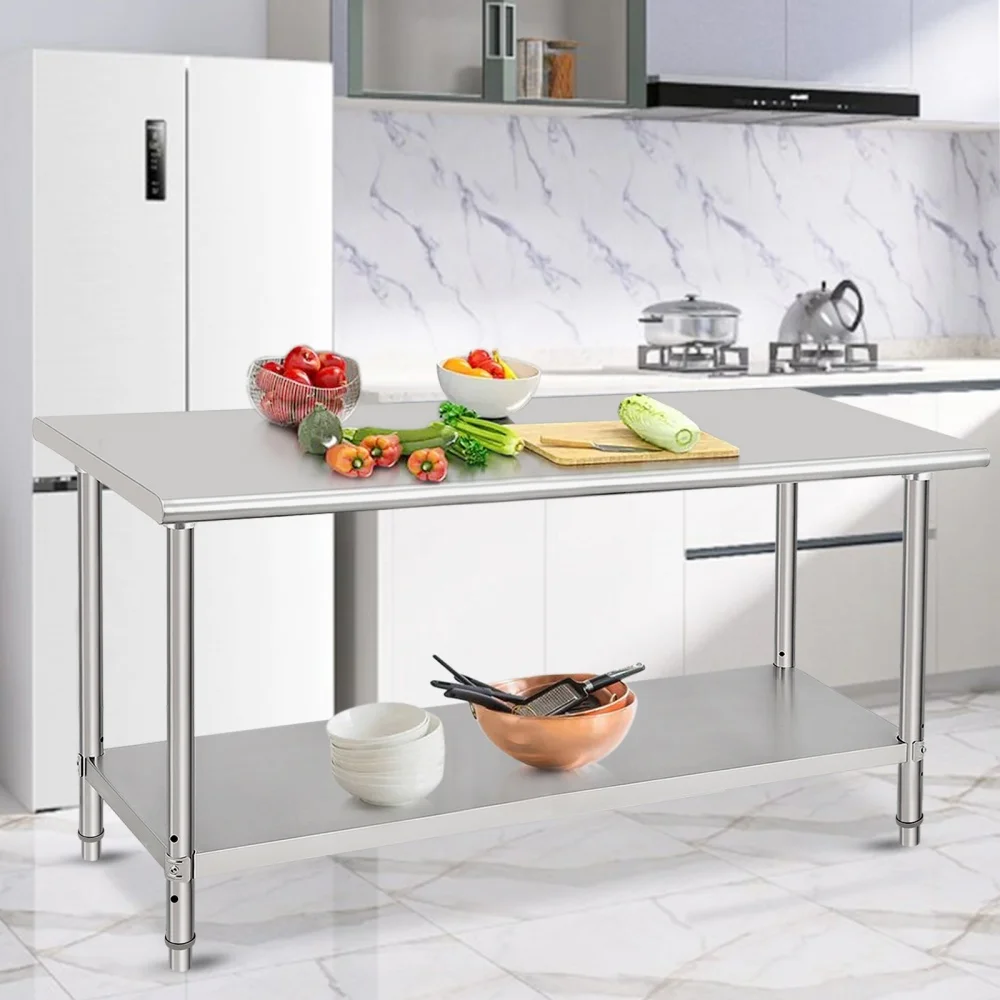 72 x 30 x 35 Inch Stainless Steel Work Table with Open Back Design Heavy Duty Food Prep Workbench for Kitche