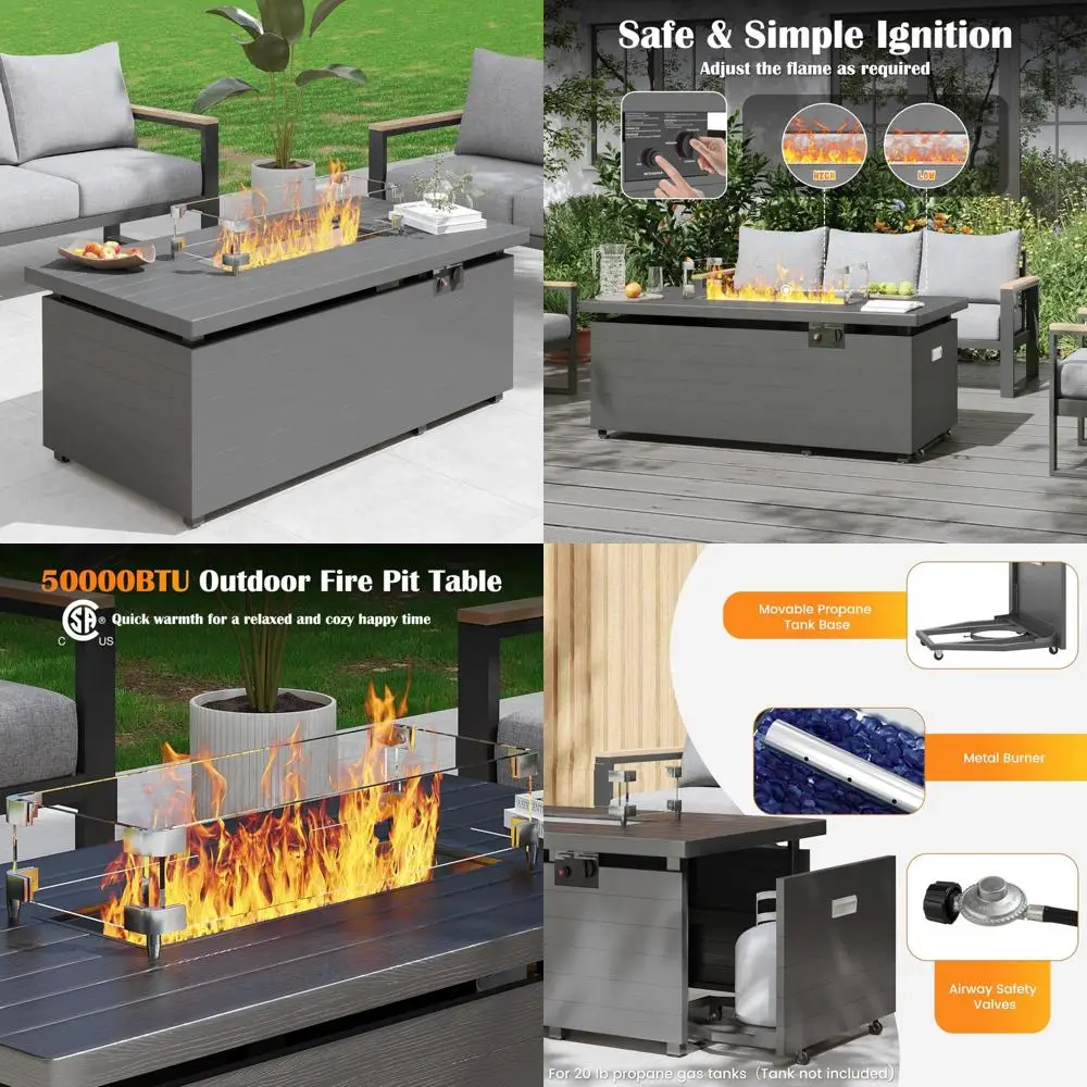 

Sundale Outdoor 51 Rectangle Propane Fire Pit Table with 50,000 BTU, Glass Wind Guard, and Rain Cover