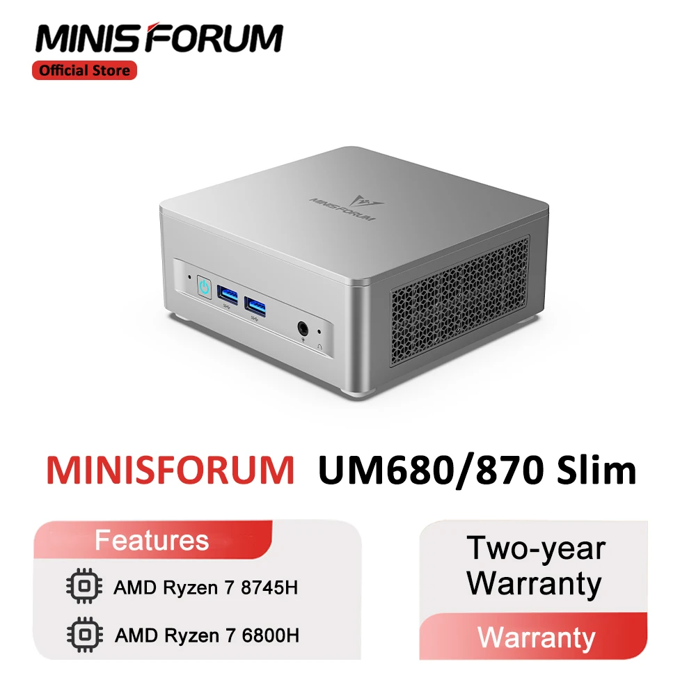 MINISFORUM Mini PC UM680 Slim AMD Ryzen 7 6800H Mini Janela de Computador 11 DDR5 32GB 1TB SSD UM870 Slim AMD Ryzen 7 8745H PC para jogos