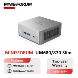 MINISFORUM Mini PC UM870 Slim AMD Ryzen 7 8745HMini Computer Window 11 DDR5 32GB 1TB SSD UM680 Slim AMD Ryzen 7 6800H  Gaming PC
