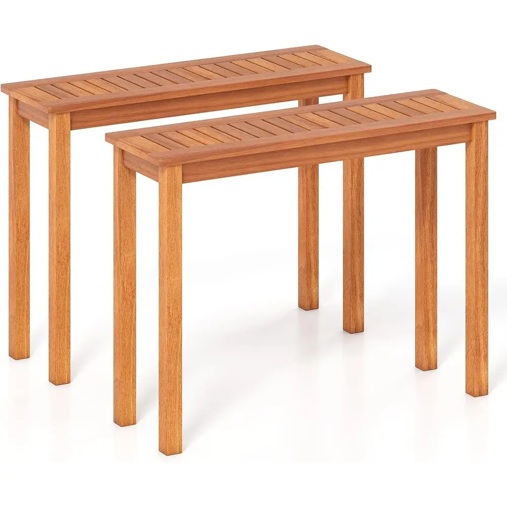 

Compact Solid Wood Patio Table with Slatted Top, Ideal for Outdoor Dining, Balcony, and Garden Settings