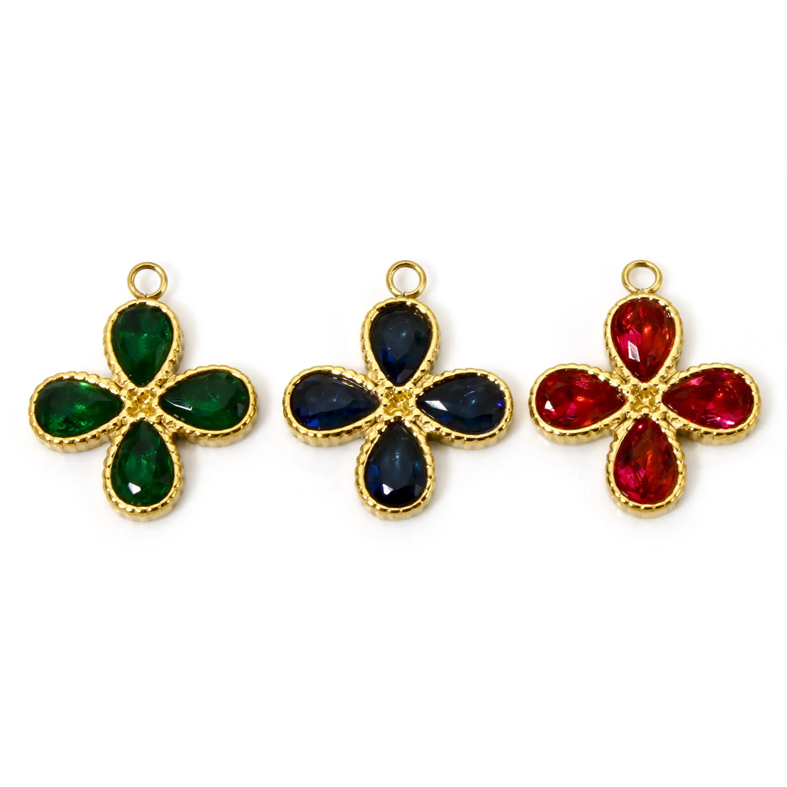 1pc New Stainless Steel Charms Gold Color Flower Multicolour Cubic Zirconia Pendant DIY Necklace For Women Jewelry 19.5mm x 17mm
